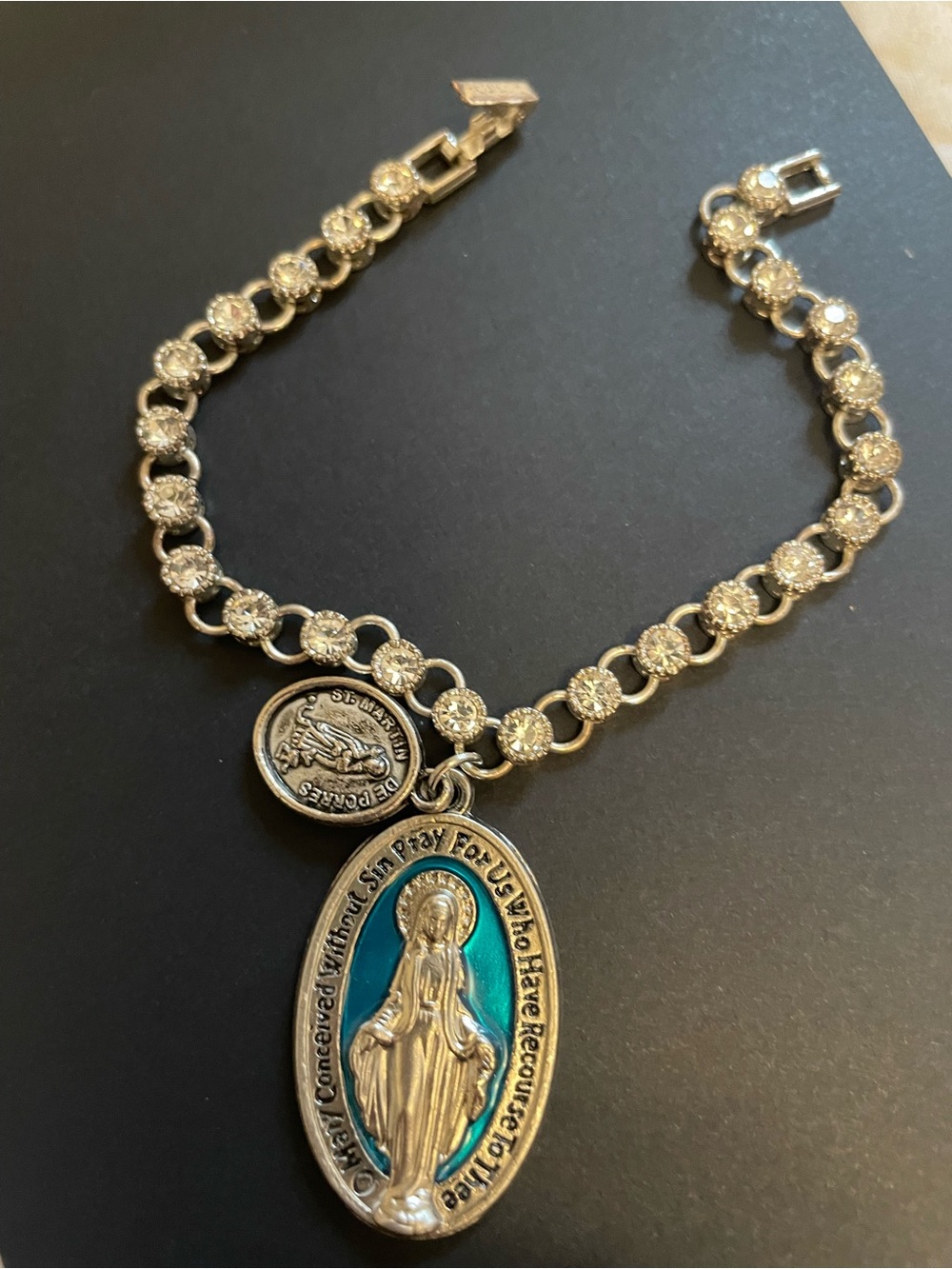 Religious Medal Rhinestone Bracelet